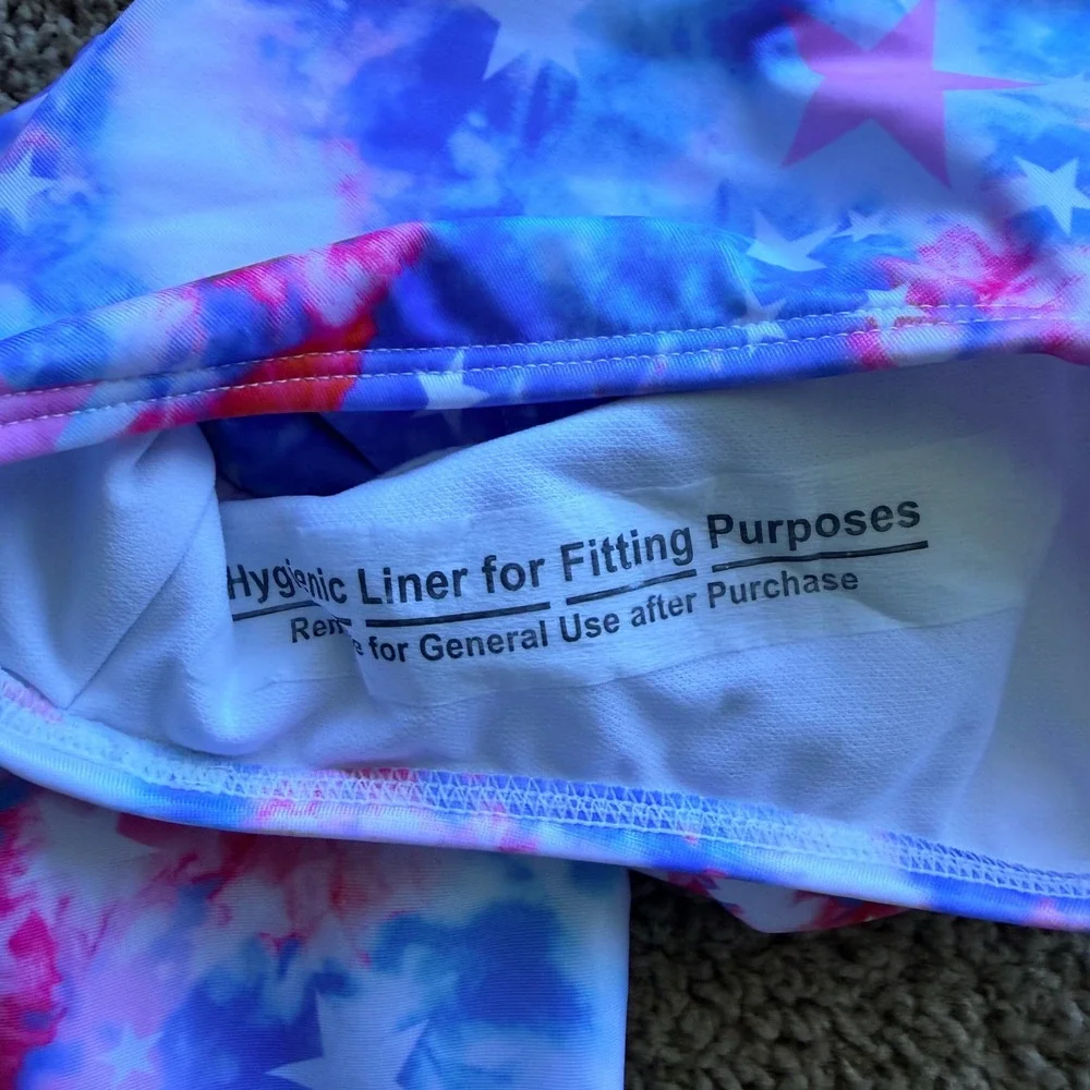 Cat & Jack Patriotic Tie Dye Stars Rash Guard Bikini Swim Bathing Suit XL 14 NWT